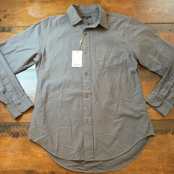 Quince Shirt Mens Medium Gray Solid Long Sleeve Button Up Stretch Casual Work - Picture 2 of 9